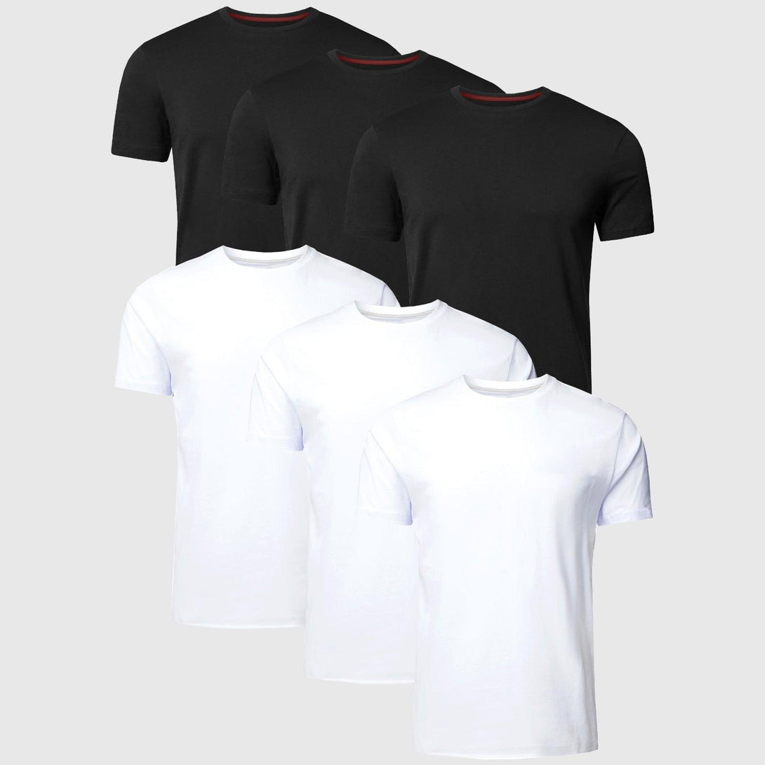 Round Neck T-Shirts | WHITE - BLACK - Pack of 6 - FTS