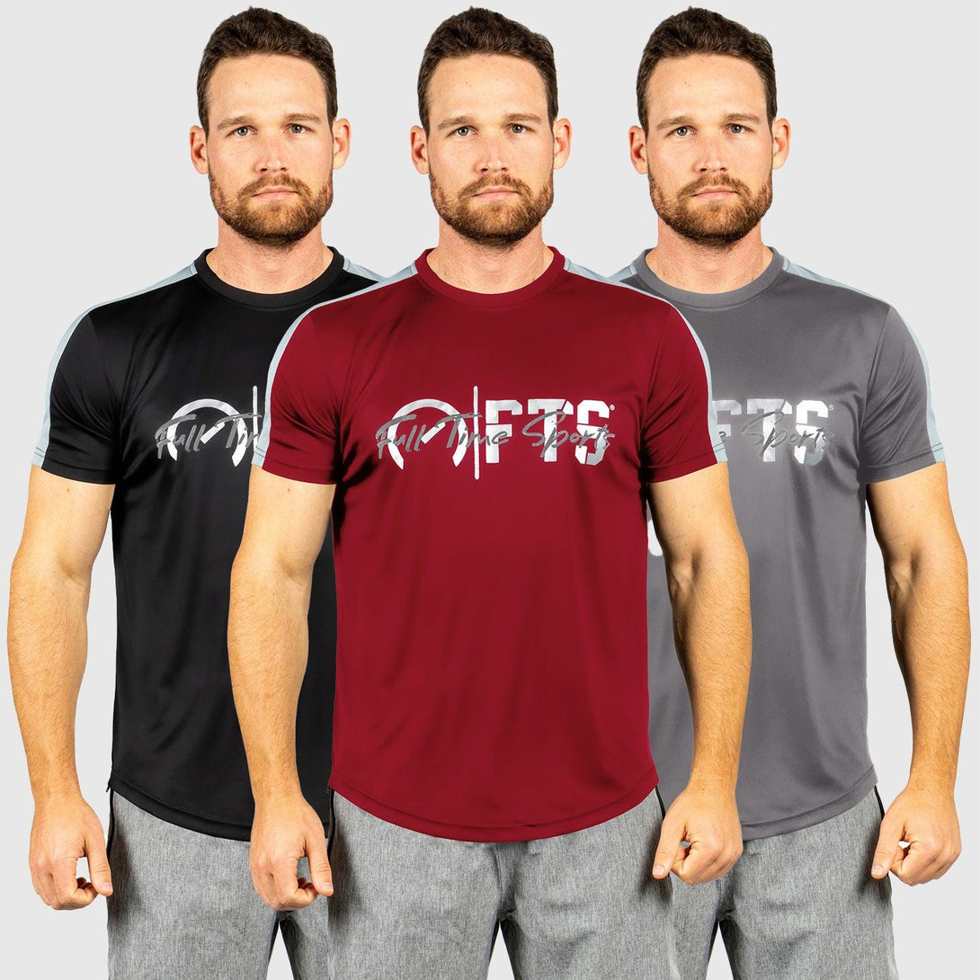 Panel Polyester T-Shirts | DK GREY-RED-BLACK - Pack of 3 - FTS