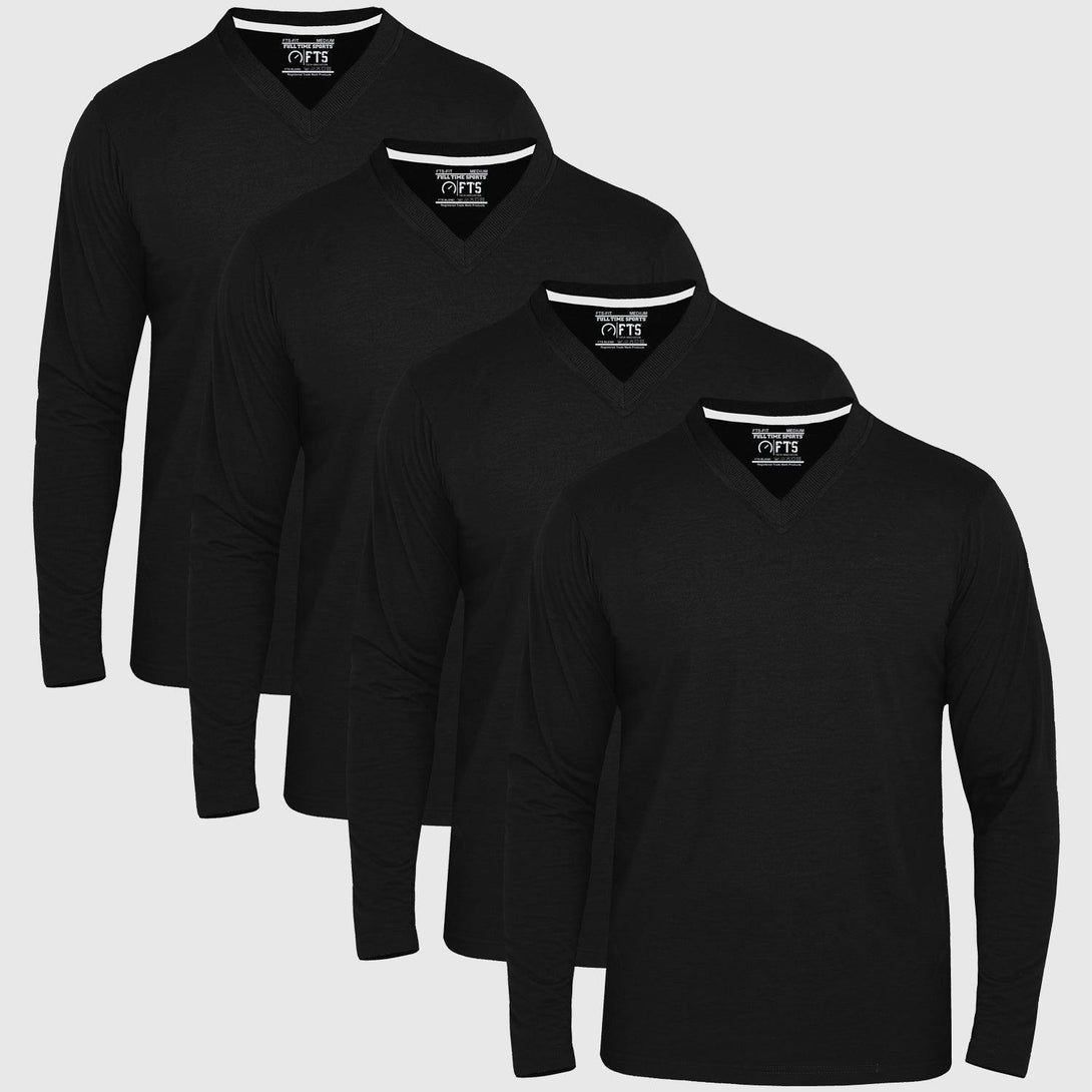 V-Neck Long Sleeve T-Shirts | BLACK - Pack of 4 - FTS