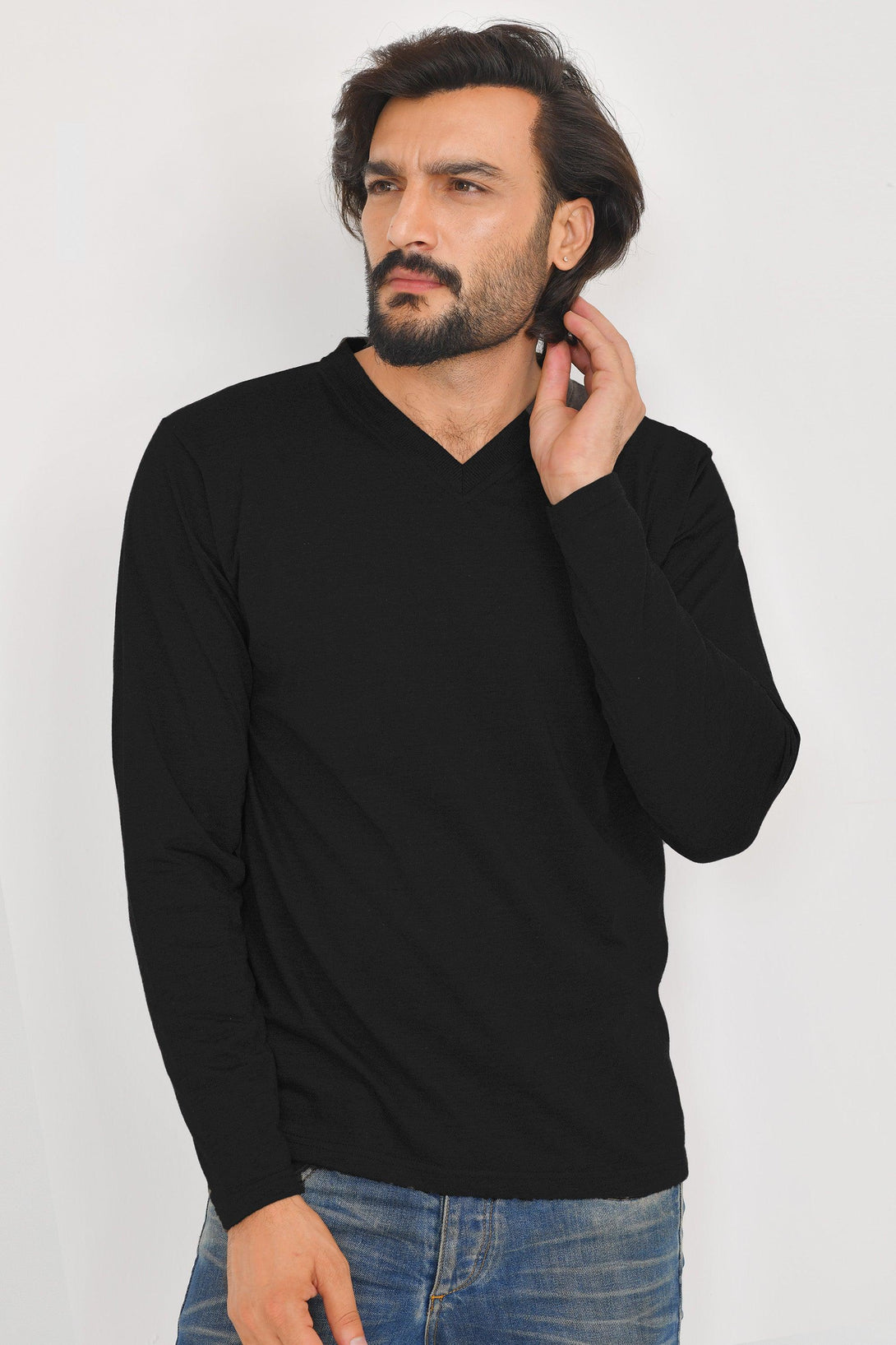 V-Neck Long Sleeve T-Shirts | FOREST GREEN - BLACK - MAROON - NAVY - Pack of 4 - FTS