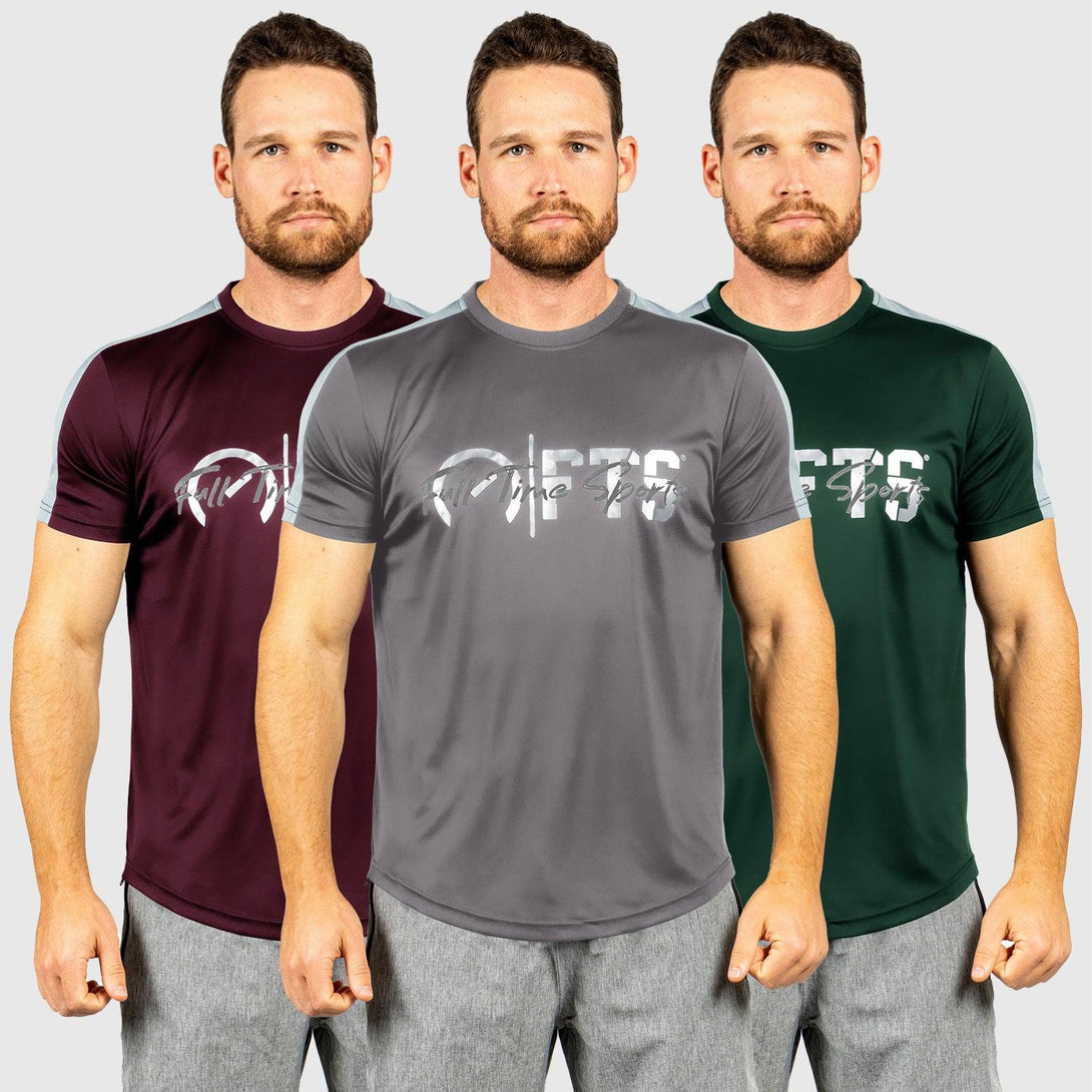 Panel Polyester T-Shirts | MAROON-DK GREY-GREEN - Pack of 3 - FTS