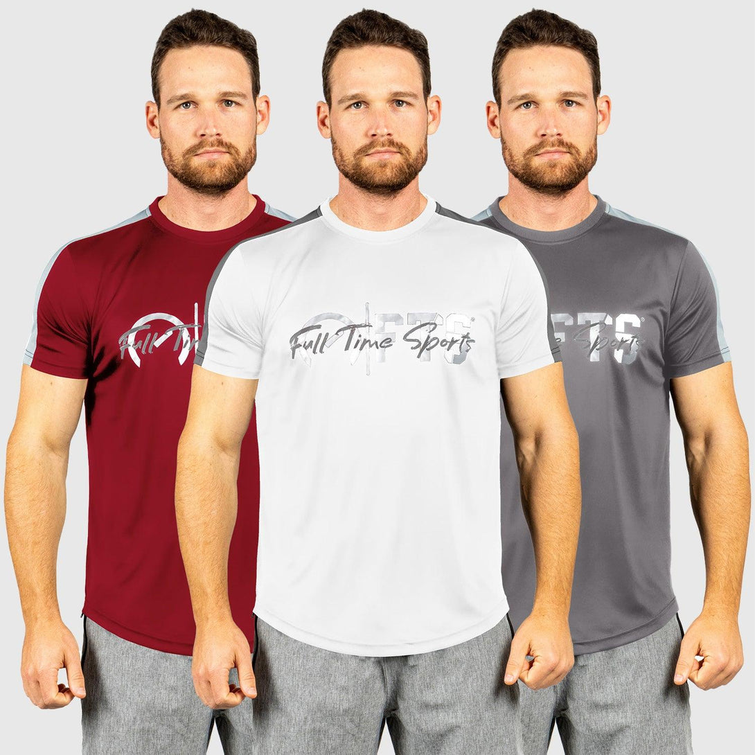 Panel Polyester T-Shirts | RED-WHITE-DK GREY - Pack of 3 - FTS