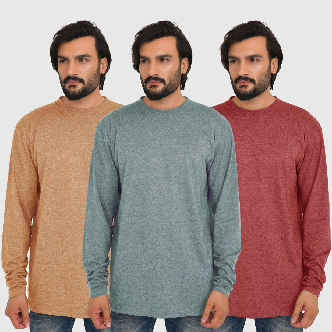 Long & Tall Full Sleeves Shirts | Pack of 3 | Wine-Slate-Tan - FTS