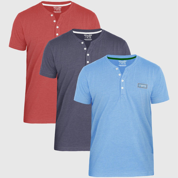 HENLEY T-Shirts | LT BLUE-NAVY MELANGE-WINE - FTS