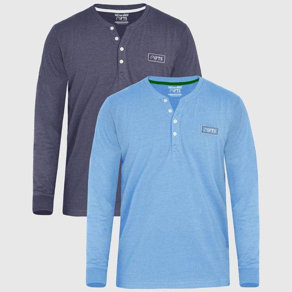 HENLEY Full Sleeve Shirts | LT BLUE & NAVY MELANGE Pack of 2 - FTS