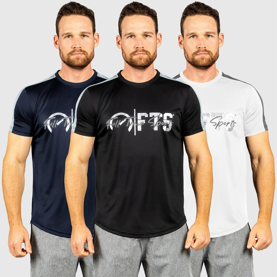 Panel Polyester T-Shirts | BLACK-WHITE-NAVY - Pack of 3 - FTS