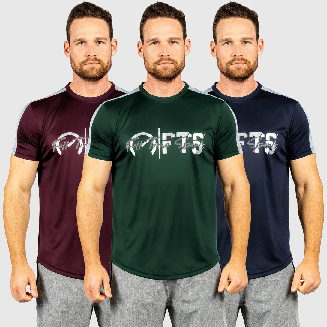 Panel Polyester T-Shirts | GREEN-NAVY-MAROON - Pack of 3 - FTS
