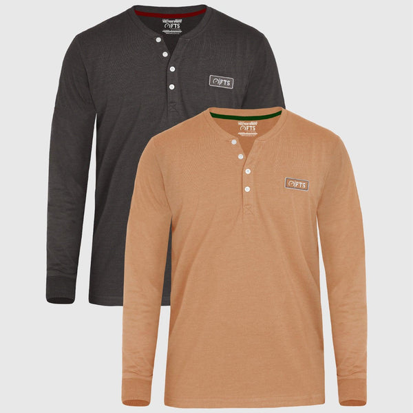 HENLEY Full Sleeve Shirts | TAN & CHARCOAL Pack of 2 - FTS
