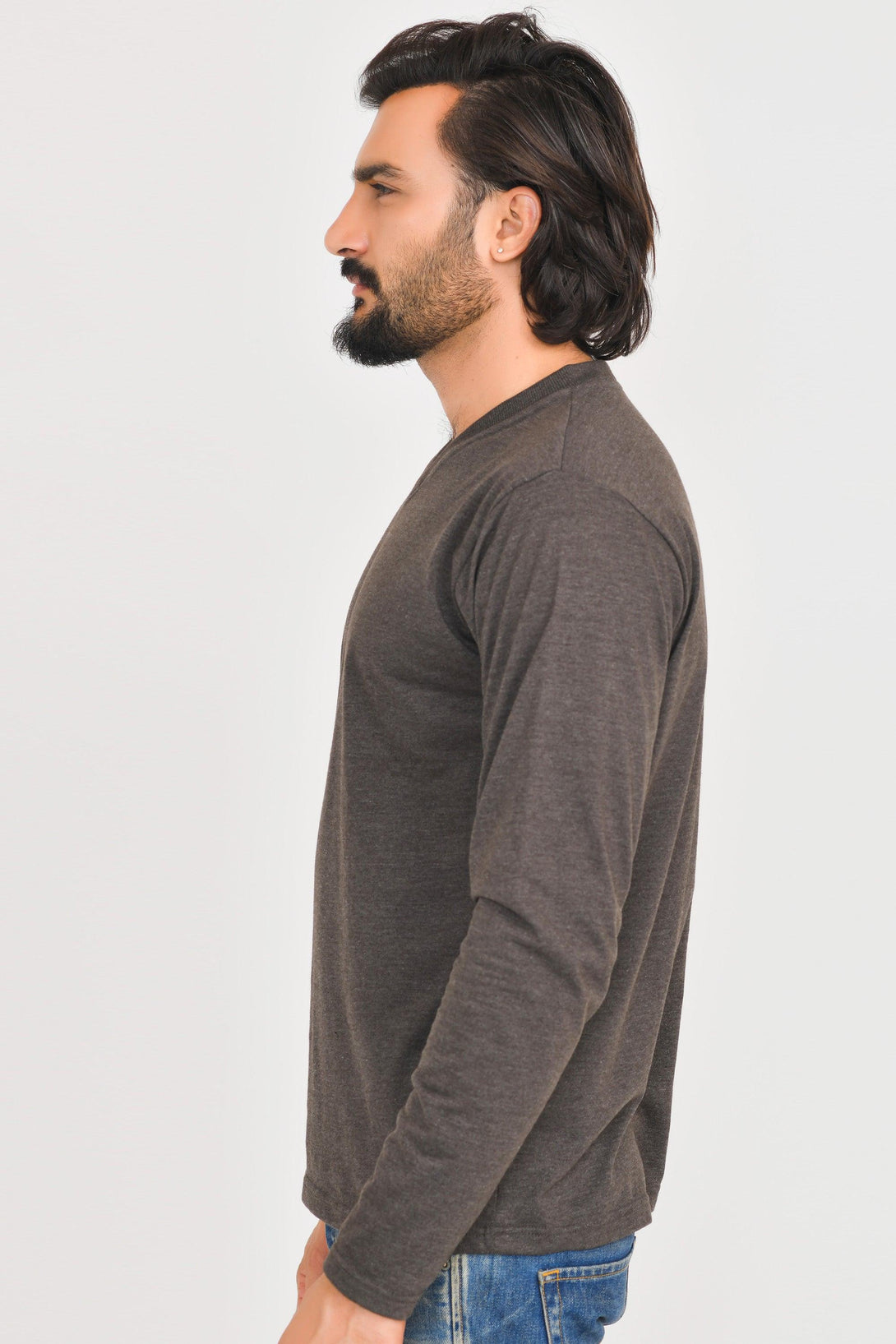 V-Neck Long Sleeve T-Shirts GREY - CHARCOAL - CHOCOLATE - MUSTARD - Pack of 4 - FTS