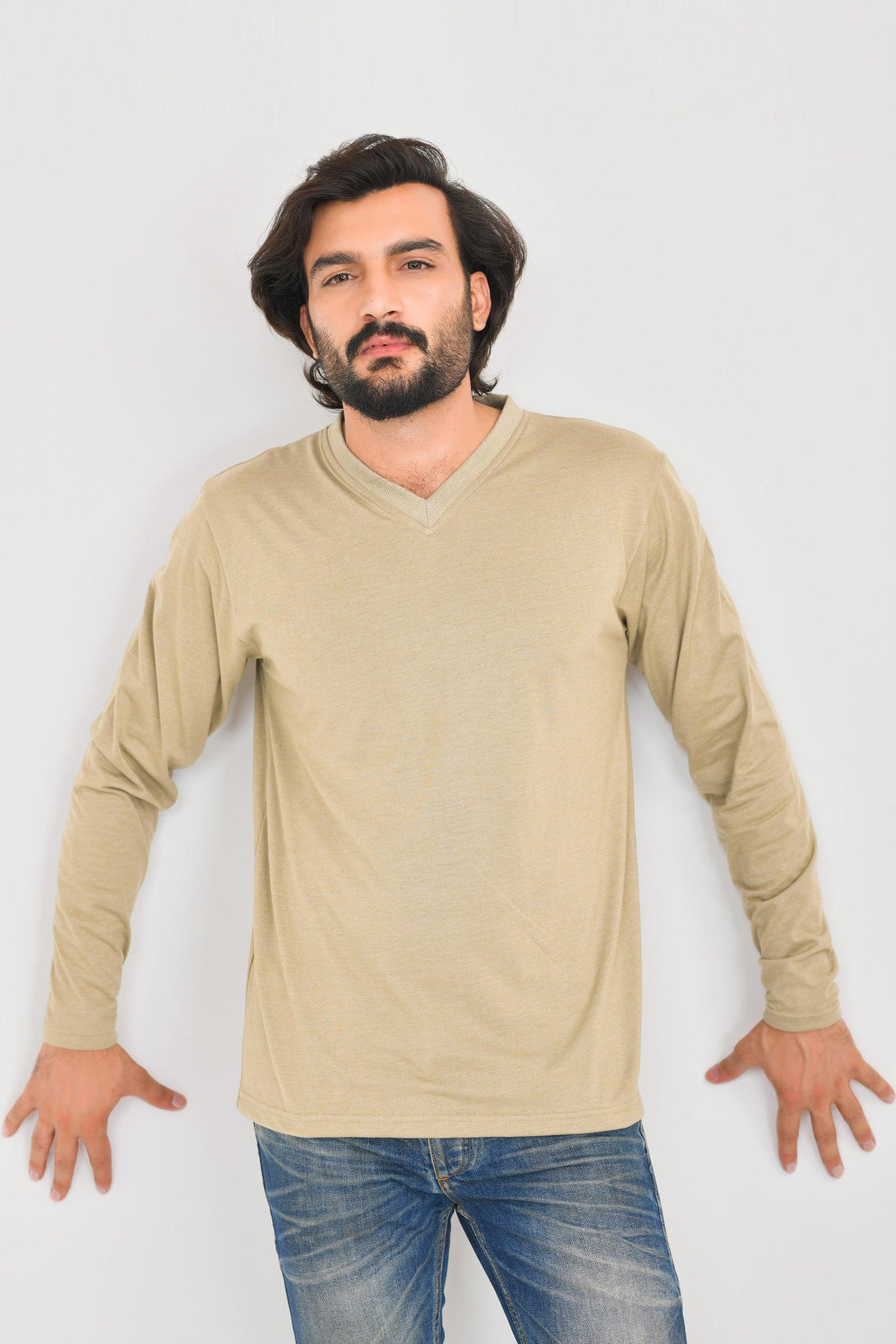 V-Neck Long Sleeve T-Shirts | STONE - TAN - SLATE - LAGOON - Pack of 4 - FTS