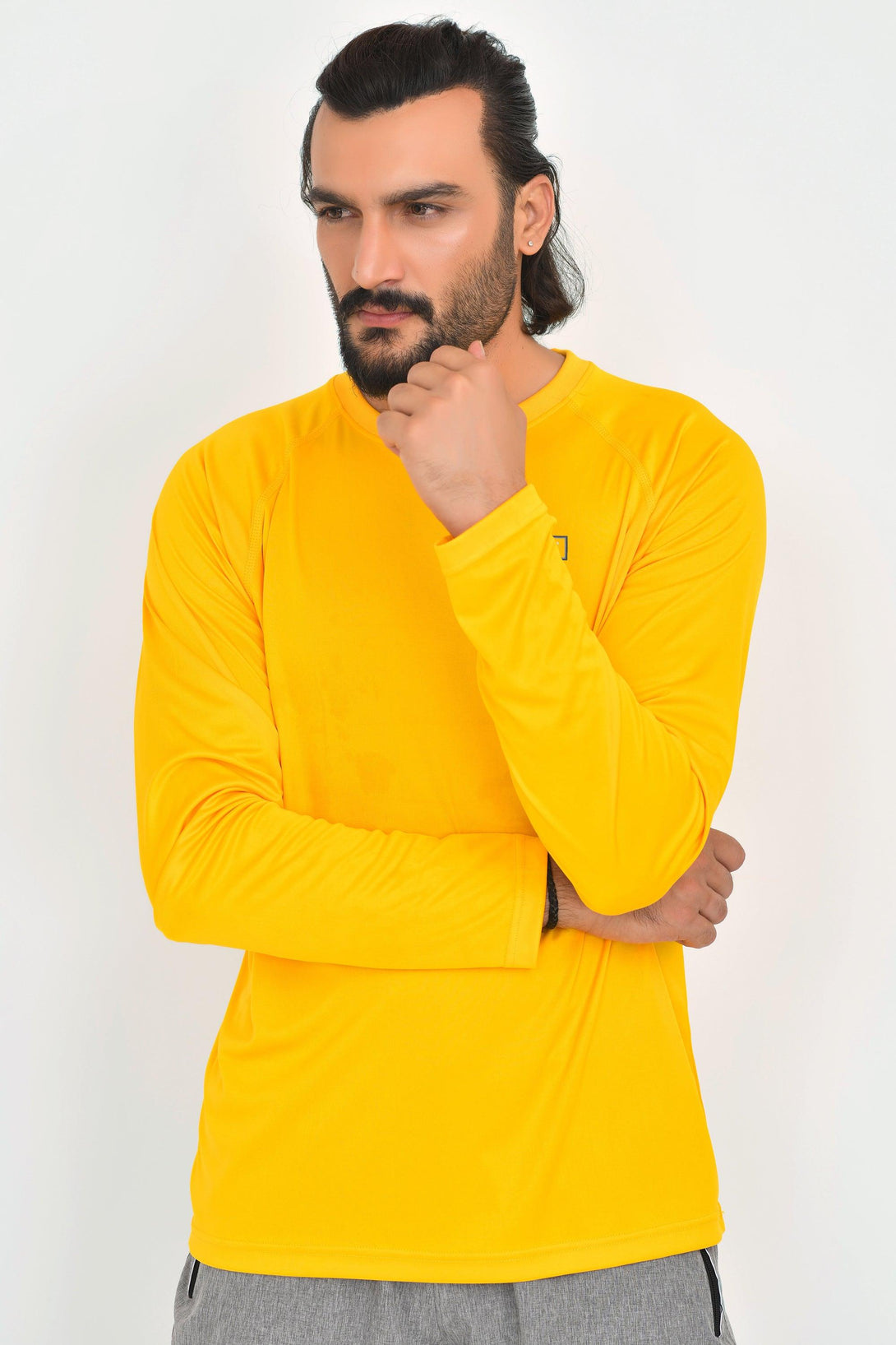 Polyester Full sleeve T-Shirts | YELLOW - LIGHT GREY - Pack of 2 - FTS