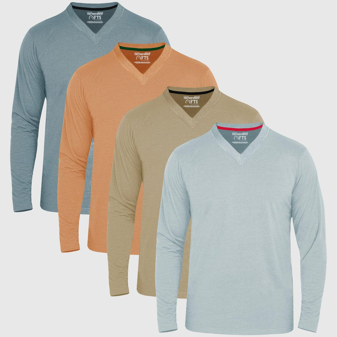 V-Neck Long Sleeve T-Shirts | STONE - TAN - SLATE - LAGOON - Pack of 4 - FTS