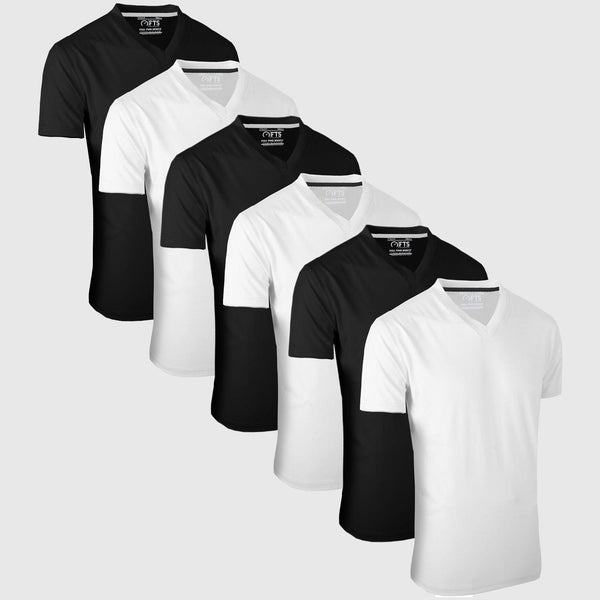 V-Neck T-Shirts | WHITE - BLACK - Pack of 6 - FTS